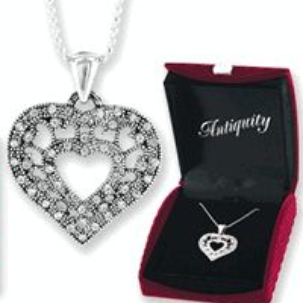 STERLING SILVER DIAMOND HEART NECKLACE - Picture 2 of 7